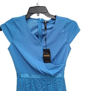 NWT MIUSOL Women's Blue Lace-Accent Midi Dress Size M